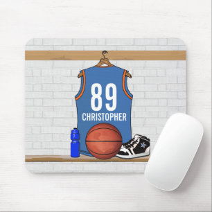 Personalised Light Blue Orange Basketball Jersey Mouse Pad