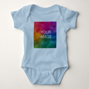 Personalised Light Blue Template Add Image Photo Baby Bodysuit