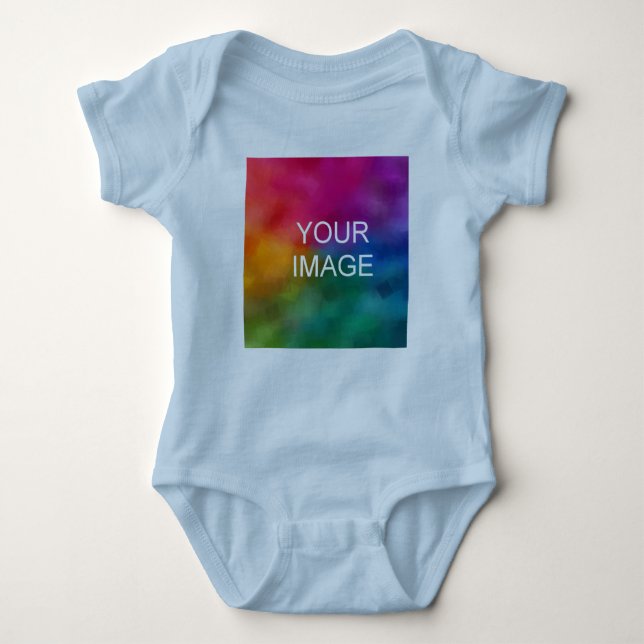 Personalised Light Blue Template Add Image Photo Baby Bodysuit (Front)