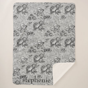Personalised Light & Dark Grey Florals Sherpa Blanket