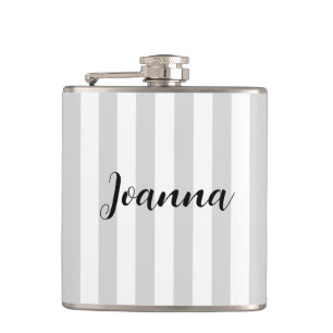 Personalised Light Grey and White Stripes  Hip Flask