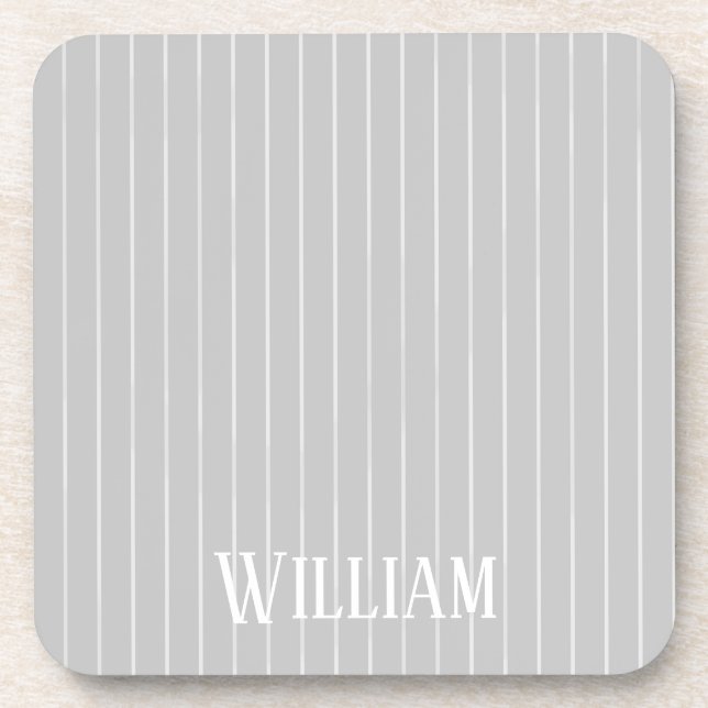 Personalised light grey pinstripes coaster (Front)