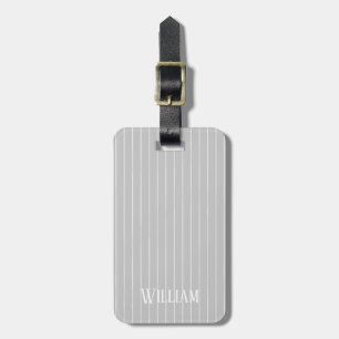 Personalised light grey pinstripes luggage tag