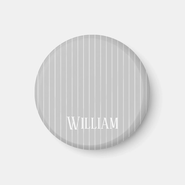 Personalised light grey pinstripes magnet (Front)