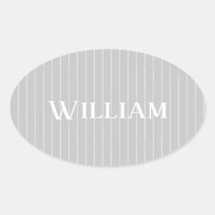 Personalised light grey pinstripes oval sticker