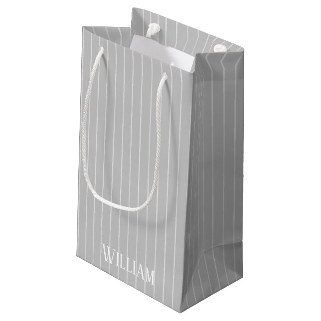 Personalised light grey pinstripes small gift bag (Back Angled)
