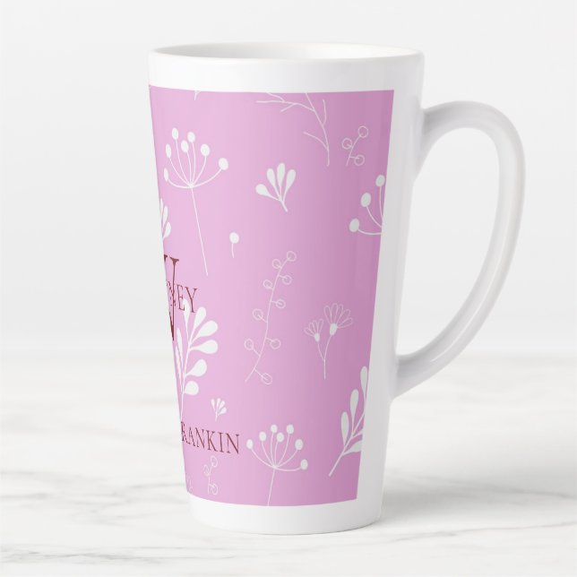 Personalised Light Maroon w/ White Florals Latte Mug (Right)