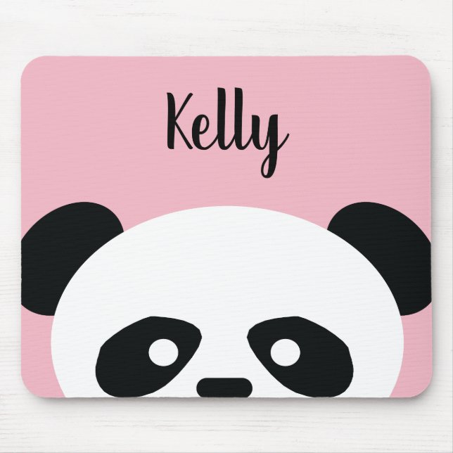 Personalised Light Pink Kawaii Panda Bear Animal Mouse Pad (Front)