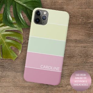 Personalised Light Pink Lime Green Striped Art iPhone 11 Pro Max Case