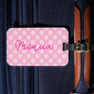 Personalised Light Pink Polka Dot Luggage Tag