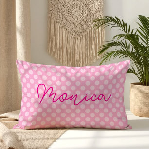 Personalised Light Pink Polka Dot Lumbar Cushion