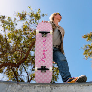 Personalised Light Pink Polka Dot Skateboard