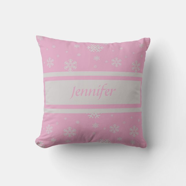Personalised Light Pink Snowflake Pillow (Front)
