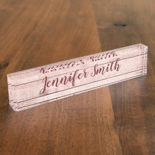 Personalised Light Rose Gold Rustic Wood Photo Nameplate