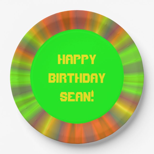 Personalised Light Show Fractal Art Birthday Paper Plate (Front)