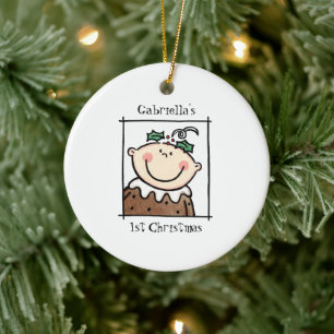 Personalised Light Skin Tone Baby Face Baby's 1st Ceramic Ornament