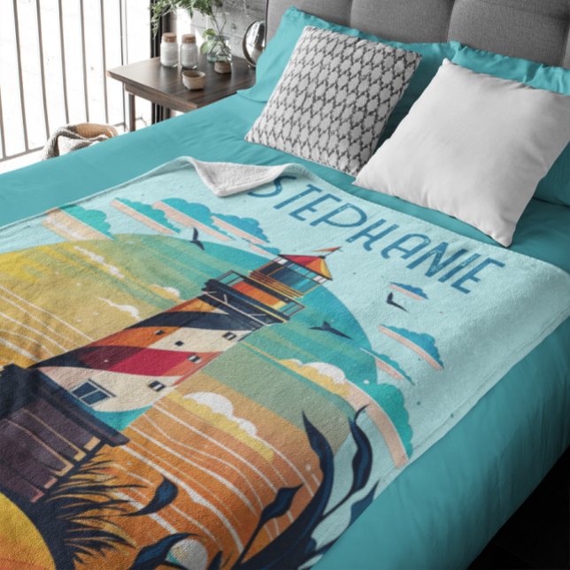 Personalised Lighthouse Glow Fleece Blanket (Creator Uploaded)