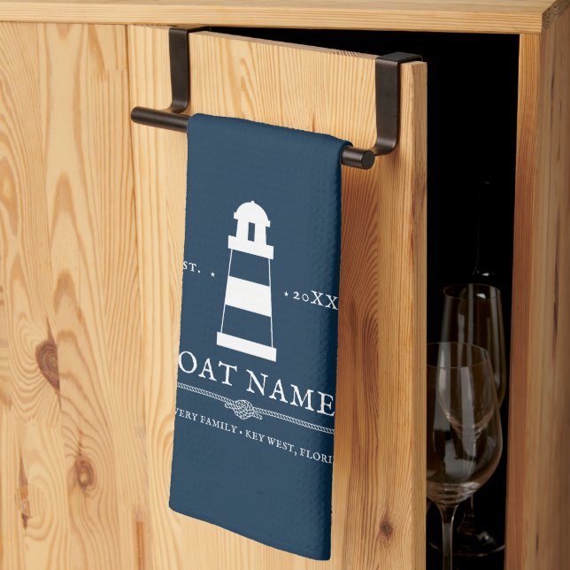 Personalised lighthouse Nautical Blue Tea Towel (Thirds Fold)