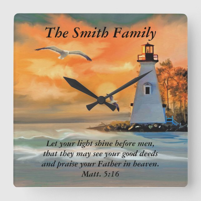 Personalised Lighthouse Seagull Bible Verse Clock (Front)