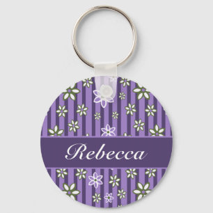 personalised Lilac Amethyst green floral pattern Key Ring