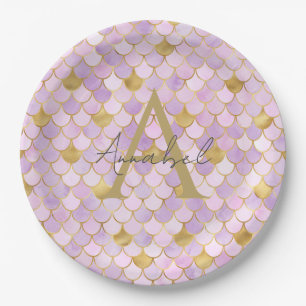 Personalised Lilac and Gold Mermaid Scales Paper Plate