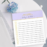 Personalised Lilac and Gold To Do List Checklist Notepad<br><div class="desc">Simple and elegant to do list, in trendy lilac and gold. The template is set up for you to personalise the checklist with your name and you can also customise the title, which currently reads "today's to do list" if you wish. The design includes ruled lines and checkboxes to keep...</div>