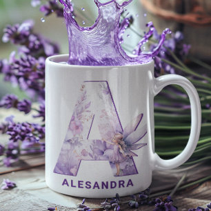 Personalised Lilac Fairy Monogram A Coffee Mug