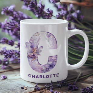 Personalised Lilac Fairy Monogram C Coffee Mug