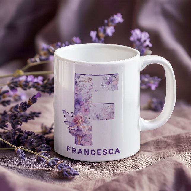 Personalised Lilac Fairy Monogram F Coffee Mug (Personalized Lilac Fairy Monogram F Coffee Mug)