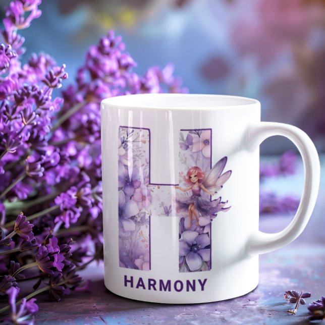 Personalised Lilac Fairy Monogram H Coffee Mug (Personalized Lilac Fairy Monogram H Coffee Mug)