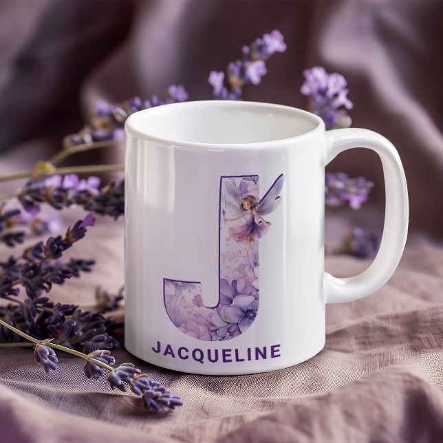 Personalised Lilac Fairy Monogram J Coffee Mug (Personalized Lilac Fairy Monogram J Coffee Mug)