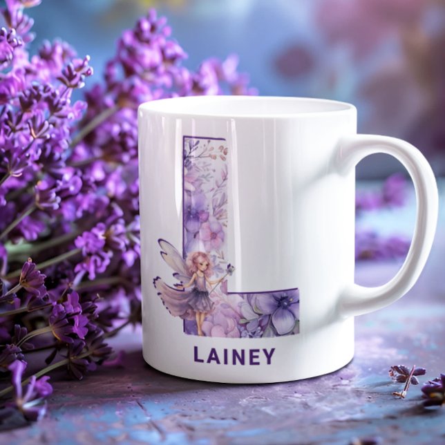 Personalised Lilac Fairy Monogram L Coffee Mug (Personalized Lilac Fairy Monogram L Coffee Mug)
