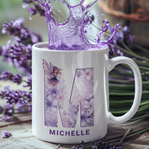 Personalised Lilac Fairy Monogram M Coffee Mug