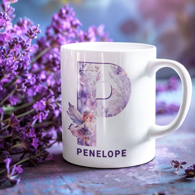 Personalised Lilac Fairy Monogram P Coffee Mug (Personalized Lilac Fairy Monogram P Coffee Mug)