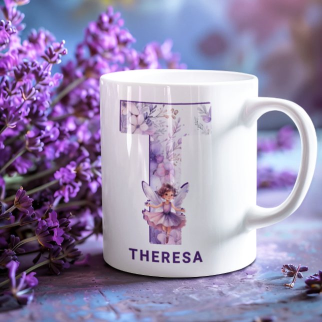 Personalised Lilac Fairy Monogram T Coffee Mug (Personalized Lilac Fairy Monogram T Coffee Mug)