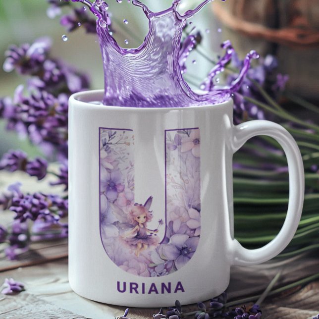 Personalised Lilac Fairy Monogram U Coffee Mug (Personalized Lilac Fairy Monogram U Coffee Mug)