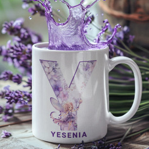 Personalised Lilac Fairy Monogram Y Coffee Mug
