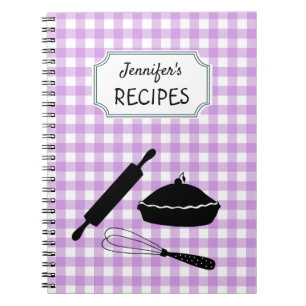 Personalised Lilac Gingham Plaid Pattern Recipe Notebook