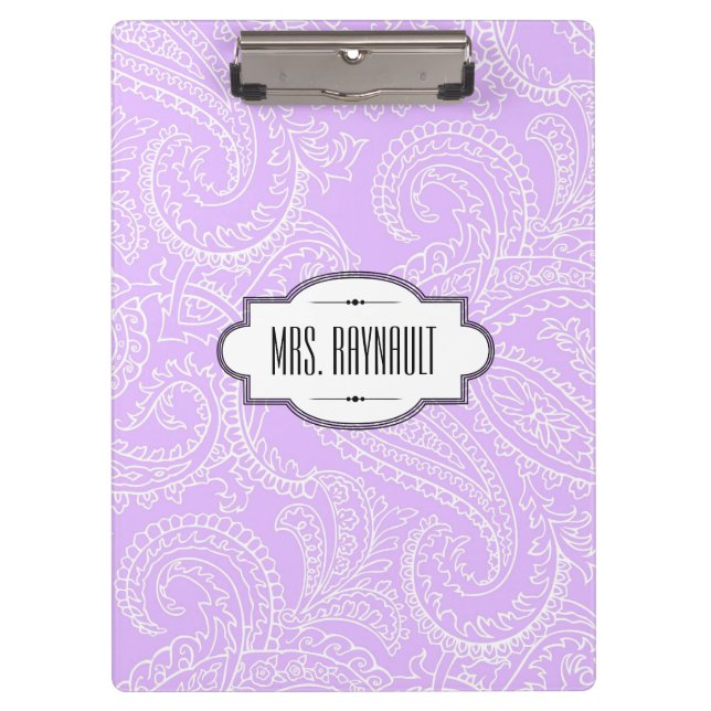 Personalised Lilac Paisley Clipboard (Front)