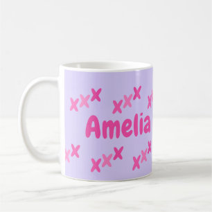 Personalised Lilac Pink Kisses Coffee Mug