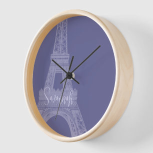 Personalised Lilac Purple Eiffel Tower Clock