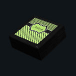 Personalised lime, Black, Polka Dots Trinket Box<br><div class="desc">This customisable lime green,  black,  and white stripe polka dot jewellery box has a spot for you to personalise with your own name or initials. If you have any requests for changes,  or need help customising this with your text,  please email niteowlstudio@gmail.com.</div>