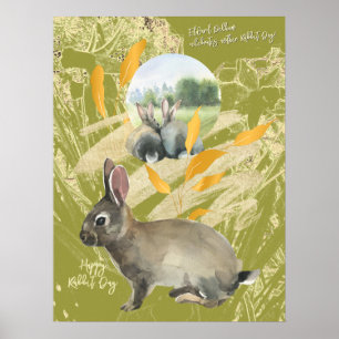 Personalised Lime Collage Watercolor Rabbit Poster