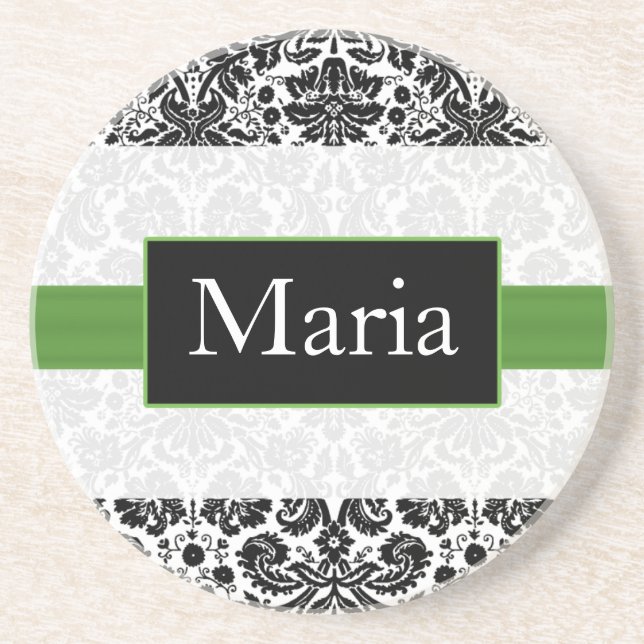 personalised lime damask coaster (Front)