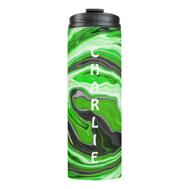 Personalised Lime Green and Black Marble Swirls  Thermal Tumbler (Front)