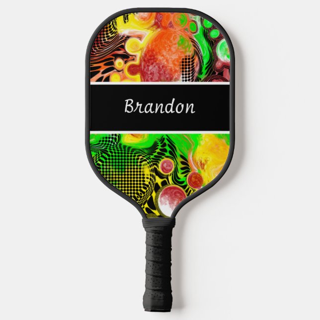 Personalised Lime Green Black Abstract Fluid Art   Pickleball Paddle (Back)