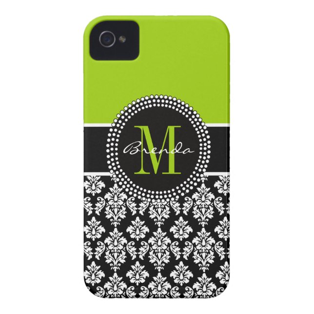 Personalised Lime Green Black Damask Case (Back)