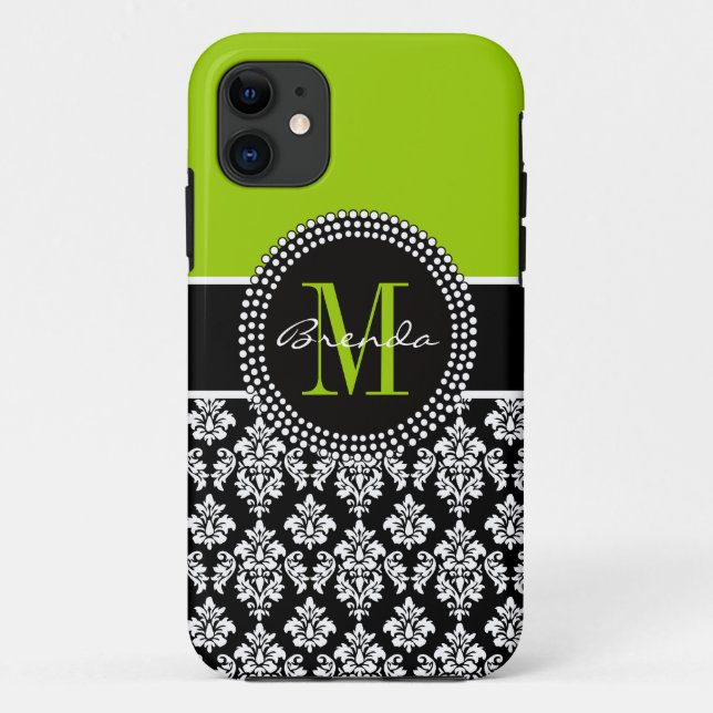 Personalised Lime Green Black Damask Case (Back)