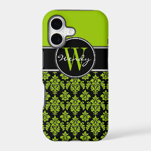 Personalised Lime Green Black Vintage Damask