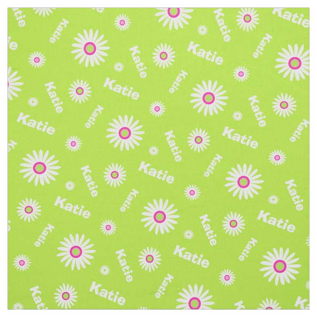 Personalised lime green white daisy name pattern fabric (Swatch)